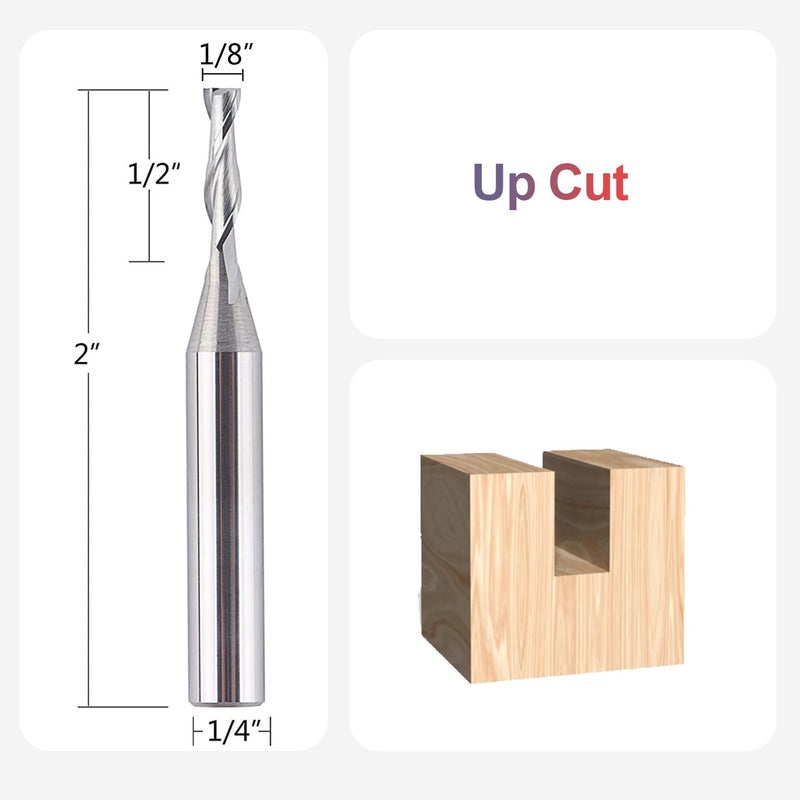 SpeTool CNC Spiral Router Bits with Up Cut 1/8 inch Cutting Diameter, 1/4 inch Shank HRC55 Solid Carbide End Mill for Wood Cut, Carving - Image 2